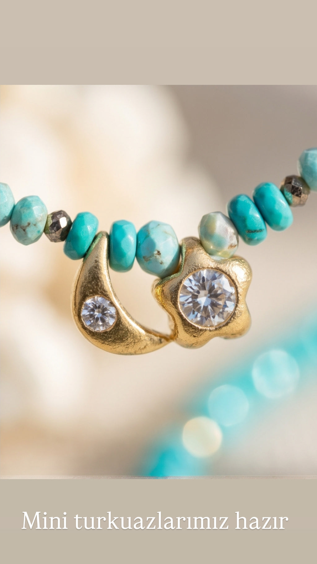 Turkuaz Taşlı & Ay-Yıldız Kolye