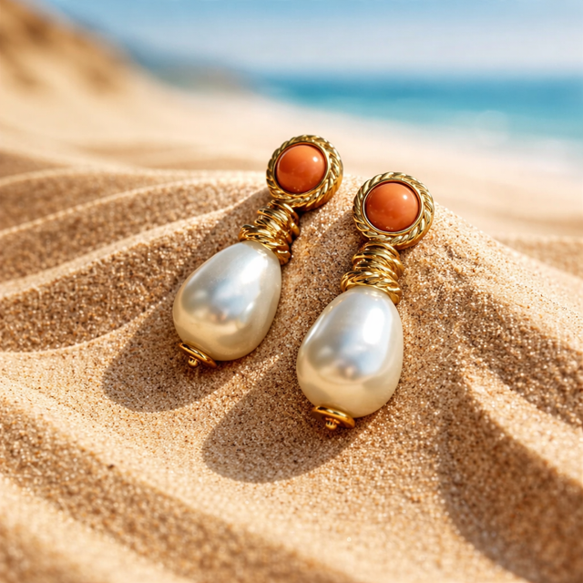 Naturel Mercan & Mayorka İnci Küpe