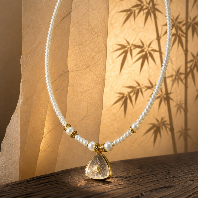 Mini İnci & Üçgen Quartz Göz Kolye